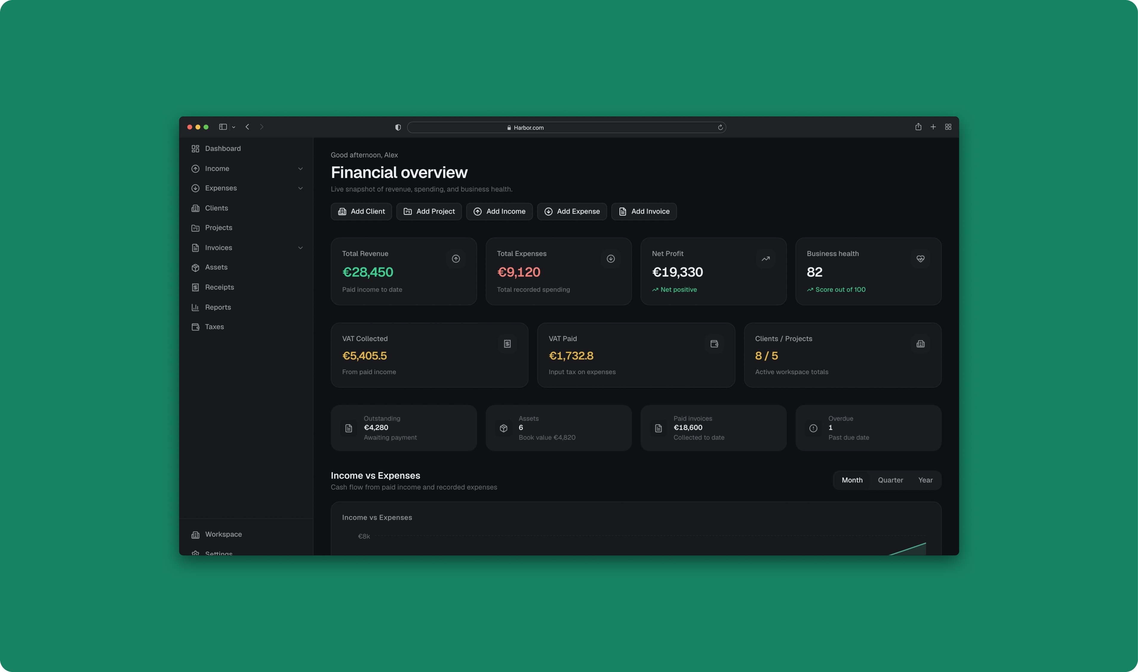 Harbor dashboard and financial overview