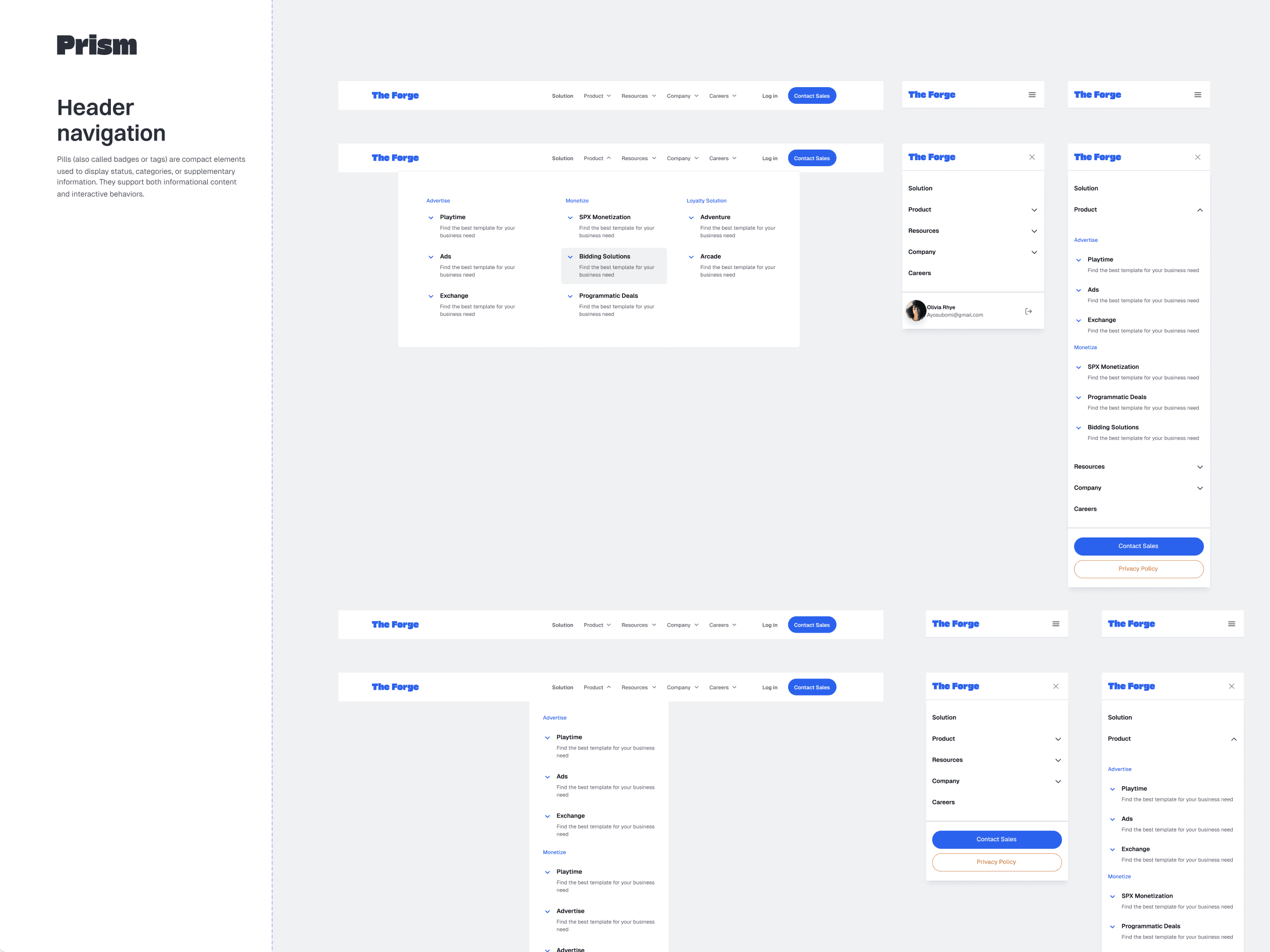 Header navigation