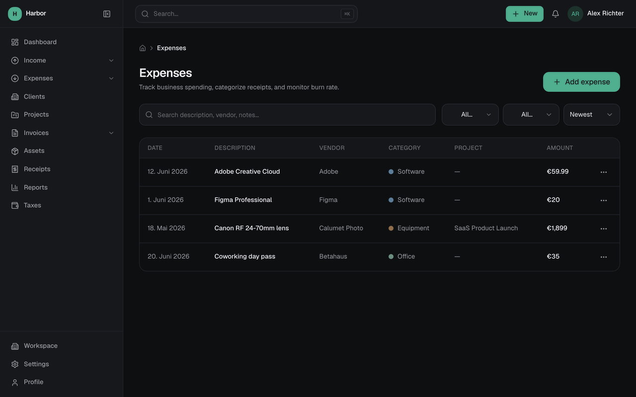 Harbor expense creation flow