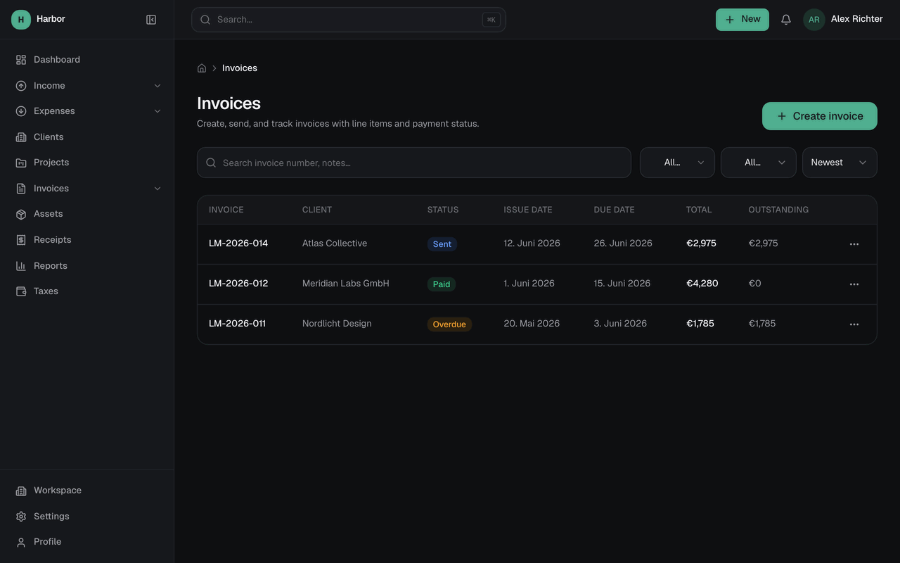 Harbor invoice creation flow