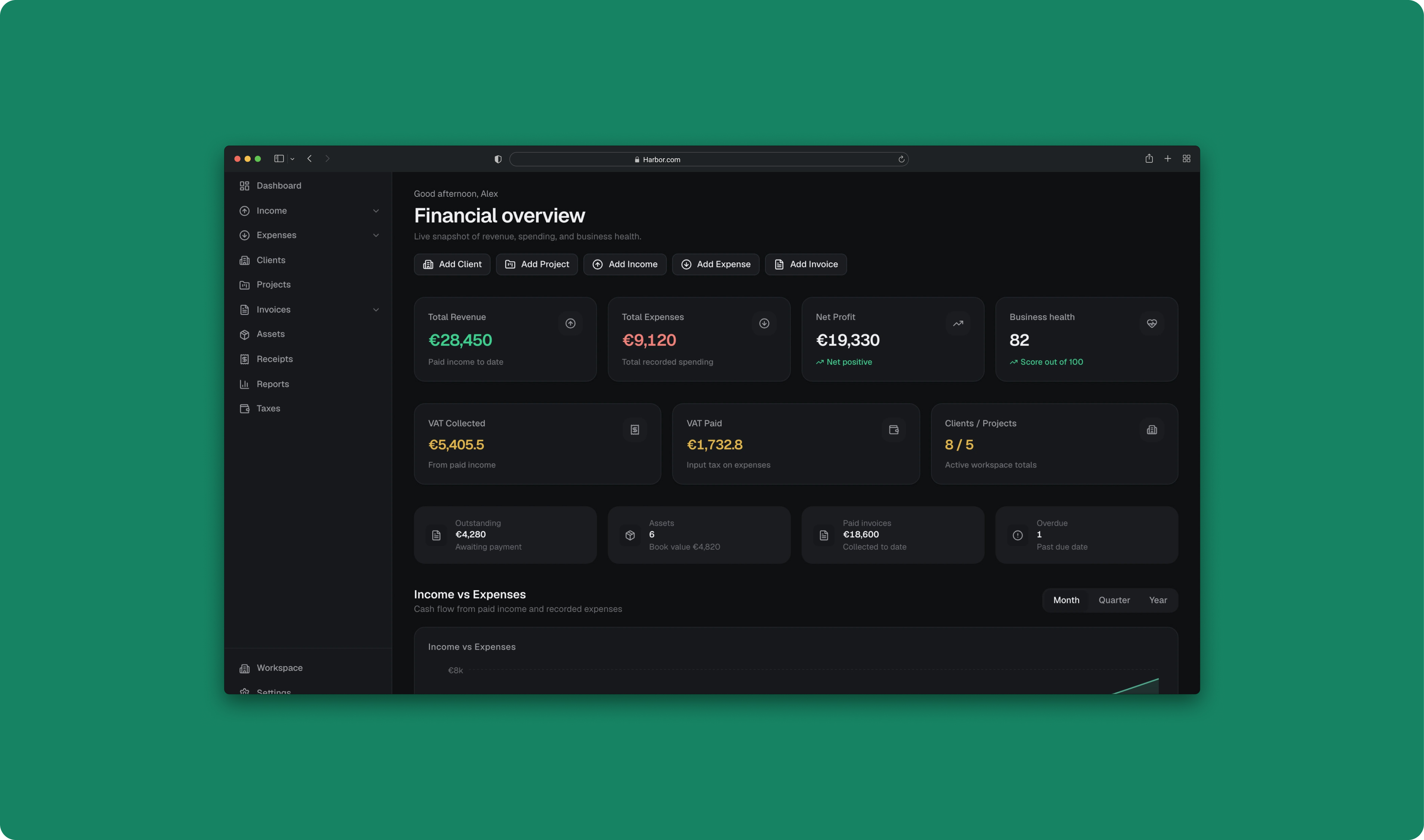 Harbor dashboard and financial overview